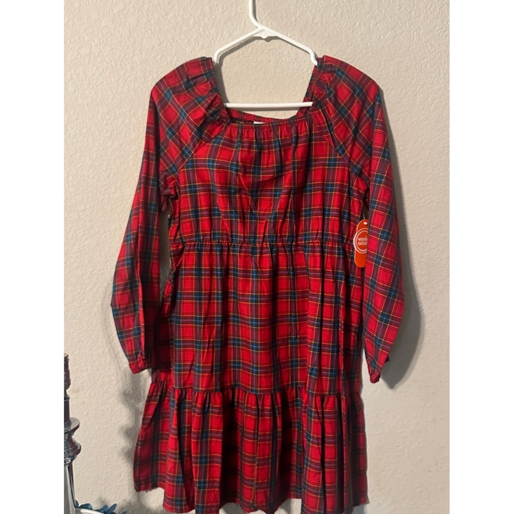 Wonder Nation Girls Red Plaid Tiered Dress Long Sleeve XXL 18 NWT